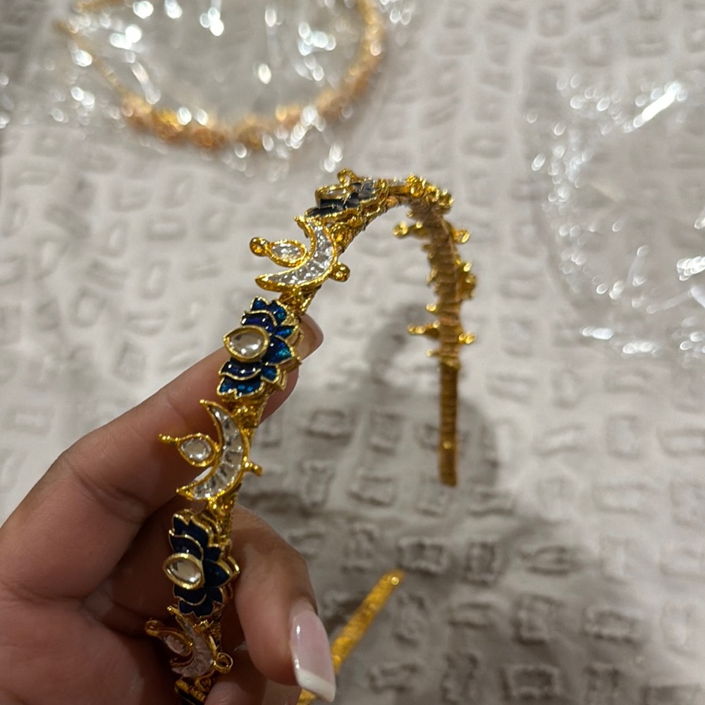 Gold and Blue Floral Crystal Headband
